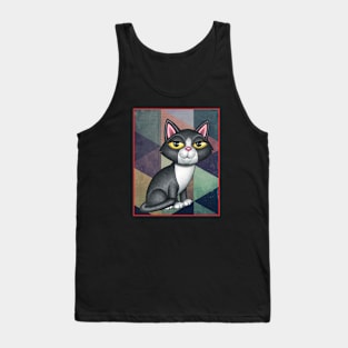 Cute Black and white kitty on art deco design Tank Top